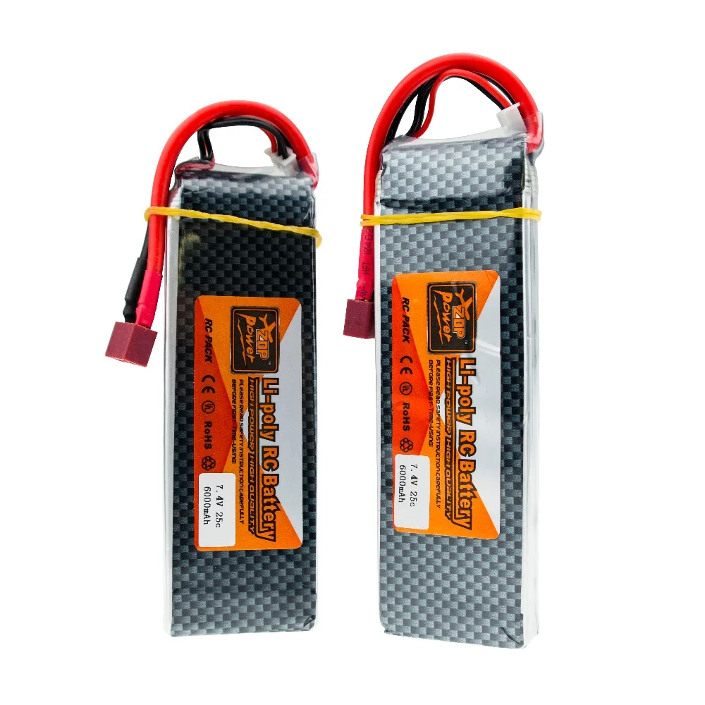 

2PCS 2018 New Arrival Rechargeable ZOP Power 2S 7.4 V 6000mah 25C Lipo Battery T XT60 Plug
