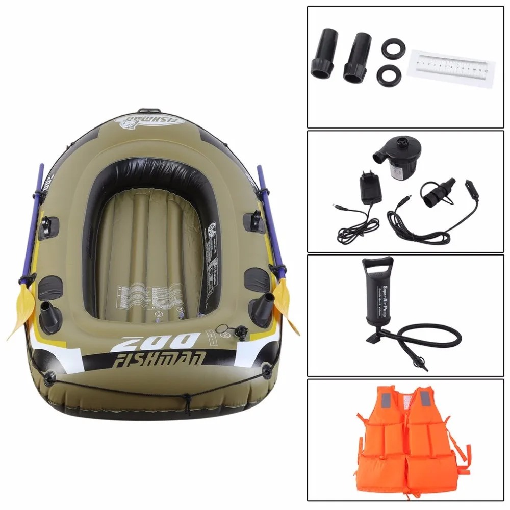 

Rowing Boats Rubber Boat Kit PVC Inflatable Fishing Drifting Rescue Raft Boat Life Jacket Two Way Electric Pump Air Pump Paddles