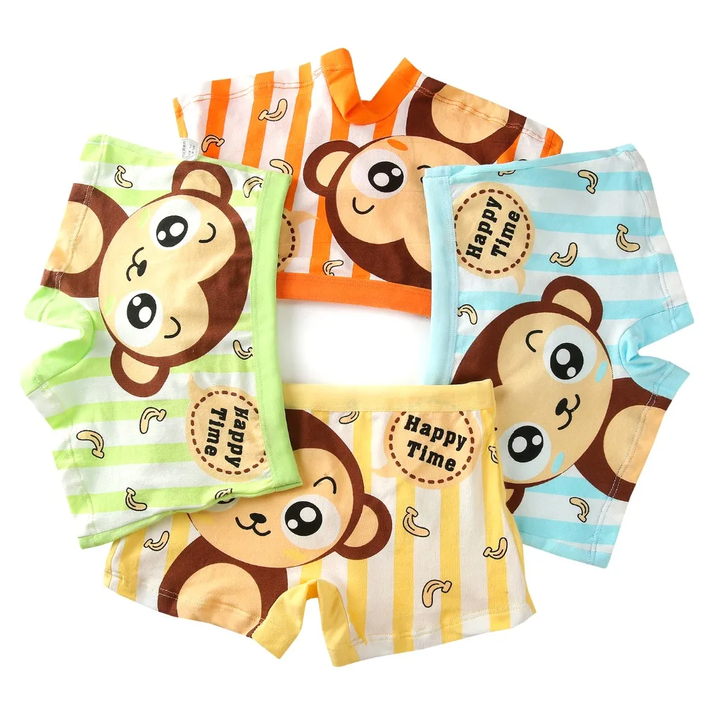 4 Piece/lot Kawaii Monkey Pattern Kids Underwear Cotton Boys Shorts Panties For Children's Baby
