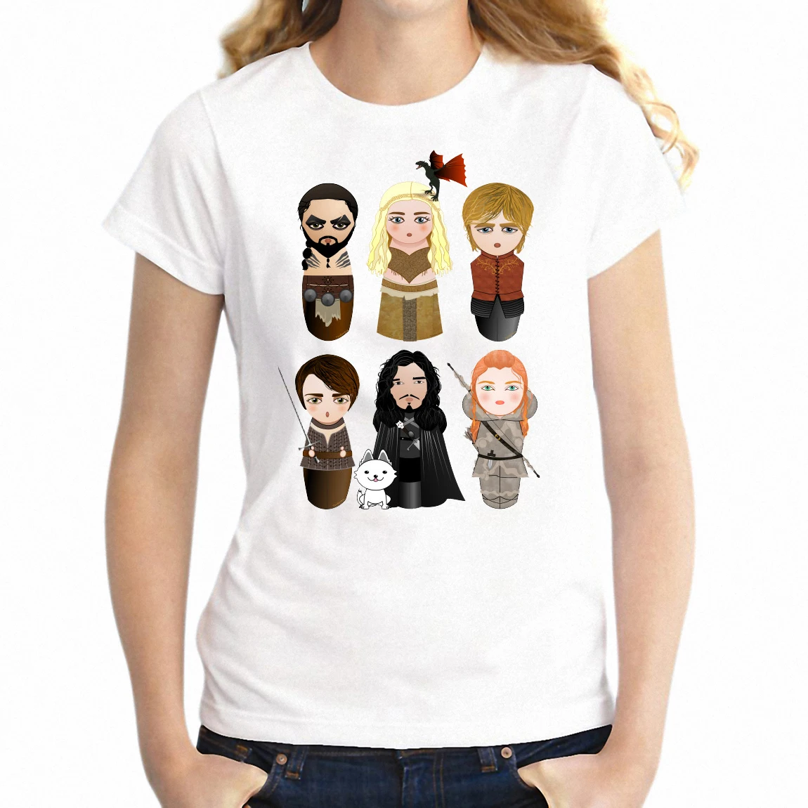 

New Women's T-shirt Cute Kokeshi Game of Thrones Arya Jon Snow Daenerys Girl's tshirt Harajuku Streetwear tees tops