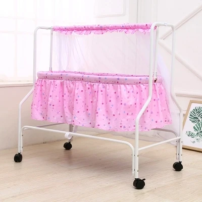 Rocking Chair Folding Cradle Bed Big Space Crib Portable Folding Rocking Bassinet with Mosquito Net and Memory Cotton Bed Board Gift for Newborns Infants Bed Color : Pink 