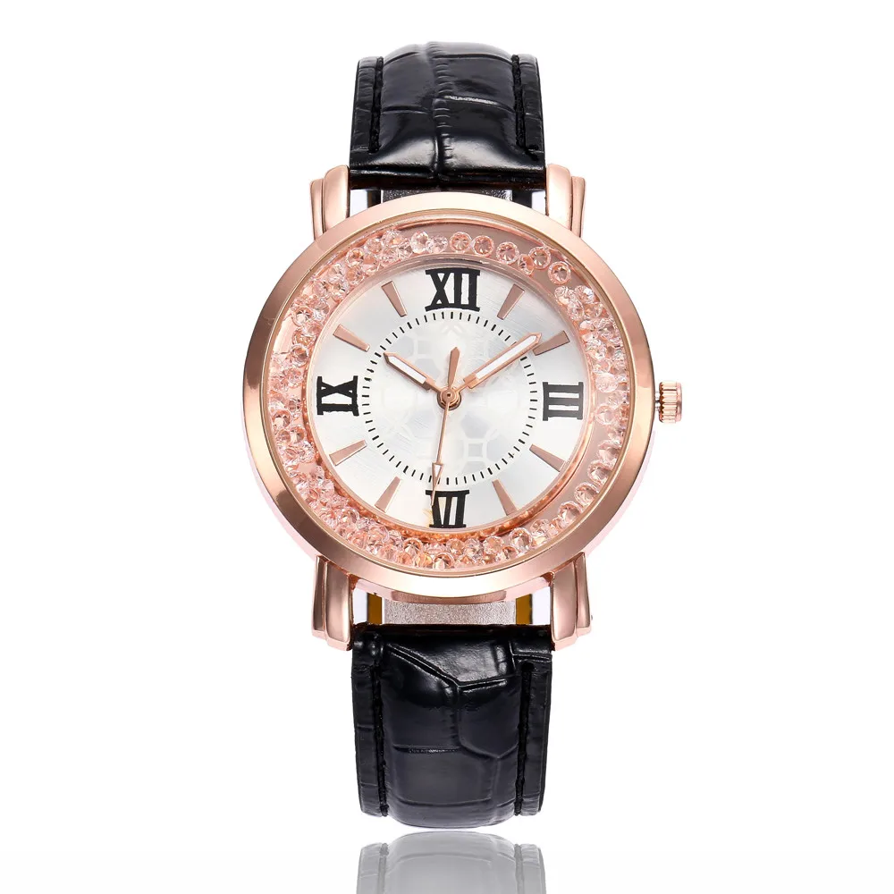 Для женщин модные часы кожаный ремешок аналоговые кварцевые часы горный хрусталь бусы роскошные женские наручные часы для Для женщин montre