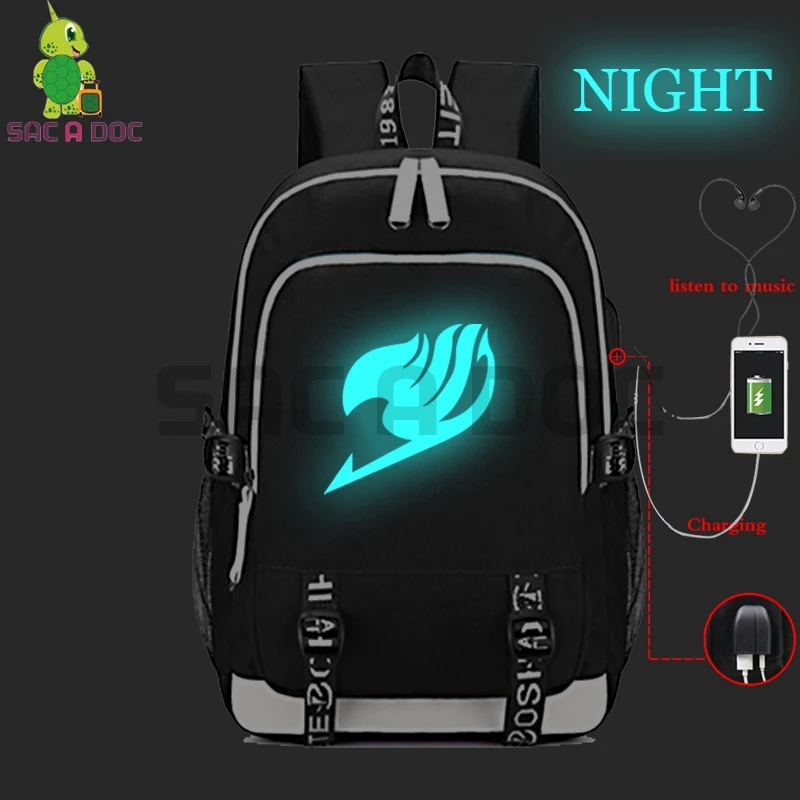 

Anime Fairy Tail Natsu Gray Backpacks Luminous Laptop backpacking Backpack for Teenage Girls Boys School Bags USB Charging