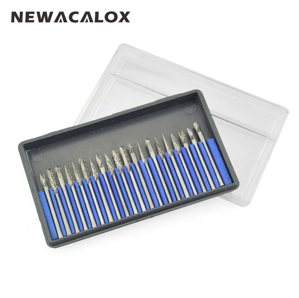 

NEWACALOX 20pcs/set Dremel Carbide Burrs Drill Bit Rotary Burr Micro Drill Bits for Metal Woodworking Carving Tool Glass Diamond