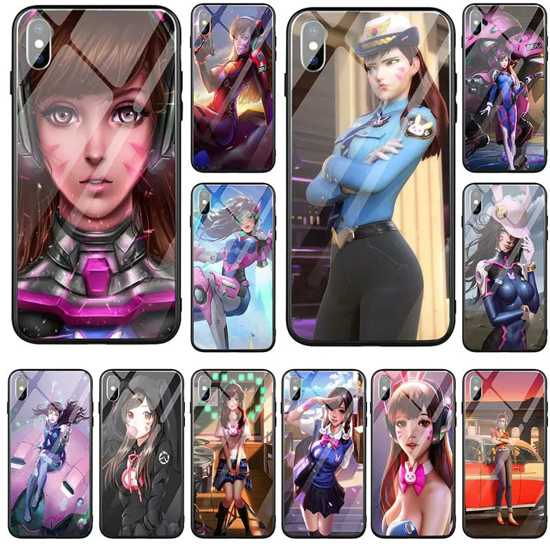 

Artwork Dva Overwatchs Games pc tpu Tempered Glass Phone Cases Cover for iPhone 5 5S SE 8 7 6 6S Plus X XR XS Max Shell Fundas
