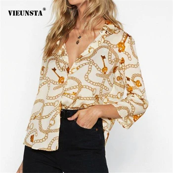 

VIEUNSTA 3XL Women Sexy V-neck Floral Print Chiffon Blouse 2019 Fashion Long Sleeve Shirt Tops Casual Loose Lady Office Blusa