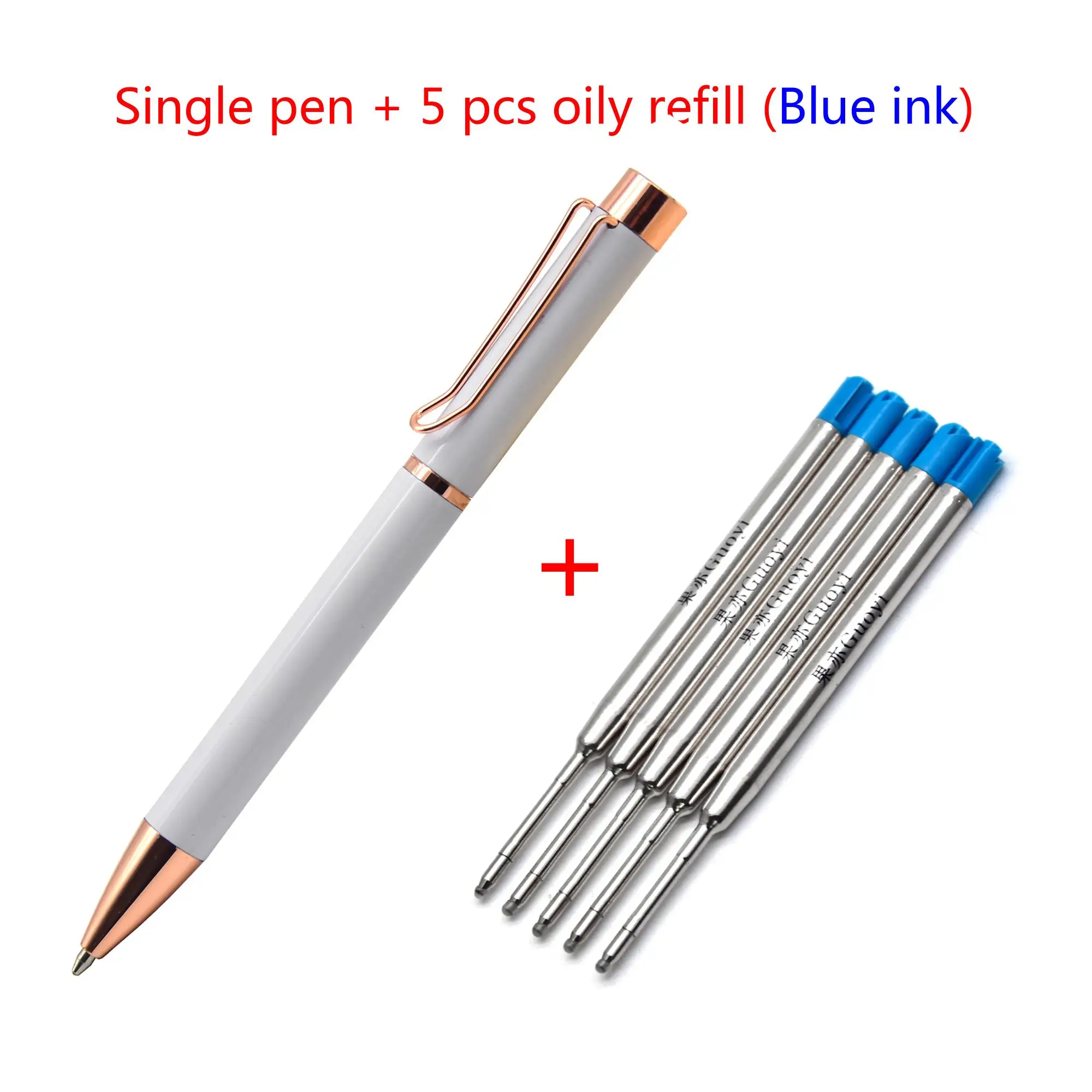 CCCAGYA A140 новая простая бизнес металлическая шариковая ручка роскошные подарочные ручки с пеналом канцелярские принадлежности для студентов подарок для учителя - Цвет: White-5 Blue refill
