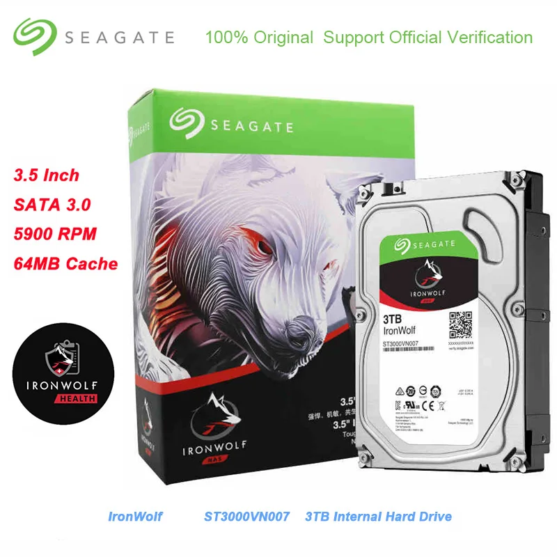  Seagate 3TB IronWolf SATA 30 HDD interfaz 64MB Cache 6 Gb/s 5900 RPM disco duro interno de 35 pulga