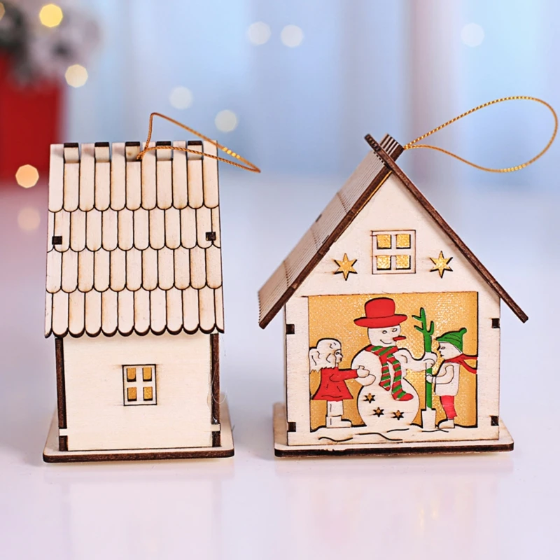 

Hanging Decorations Ornaments Gifts Mini Christmas Wooden Chalet Luminous Cabins