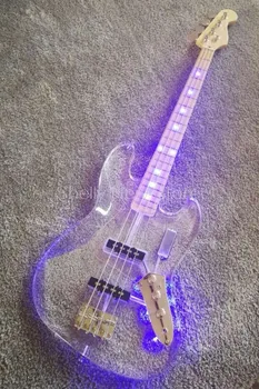 

Shelly new store custom transparent acrylic body LED jazz bass 4 strings electric bass guitars musical instruments shop