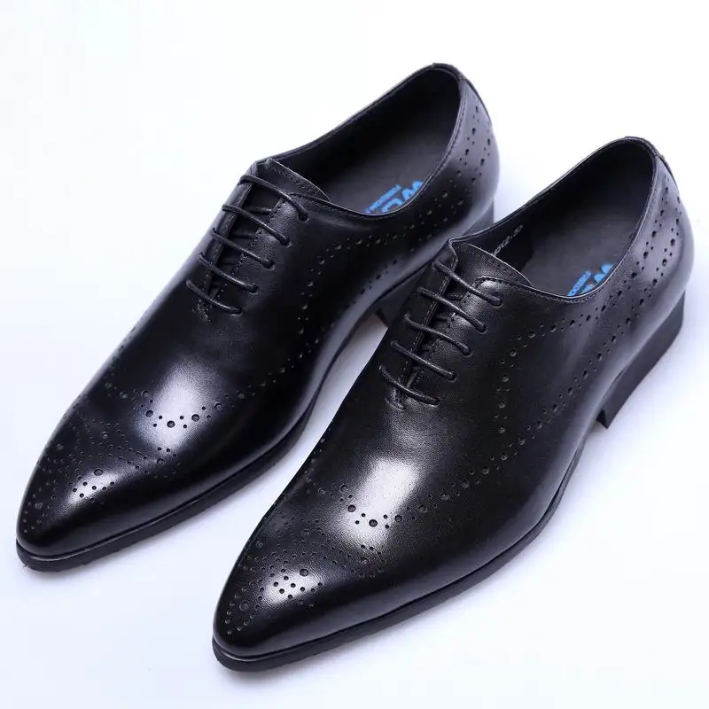 Derby Britannique De En Bureau Hommes Robe Loisirs Mâle Cuir Chaussures D'affaires Luxe marron Brun Richelieu Homme Véritable Noir Pointu Lacent Bout CUUw1dq