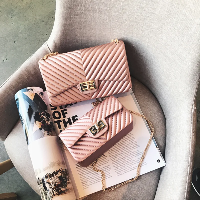 

Summer Silica Gel Female Mini Chain Jelly Bag Women Diamond Lattice Small Flap Bag Girl Casual Clutch Silicone Bag Shoulder Bags