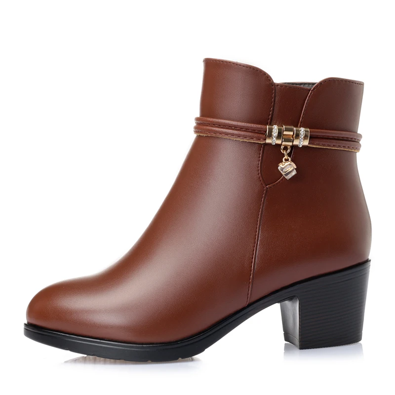 Fashion Soft Leather Women winter boots ankle boots women high heeled boots Ankle Boots High Heels Zipper Shoes Warm Fur Winter Boots Plus Size 35-43