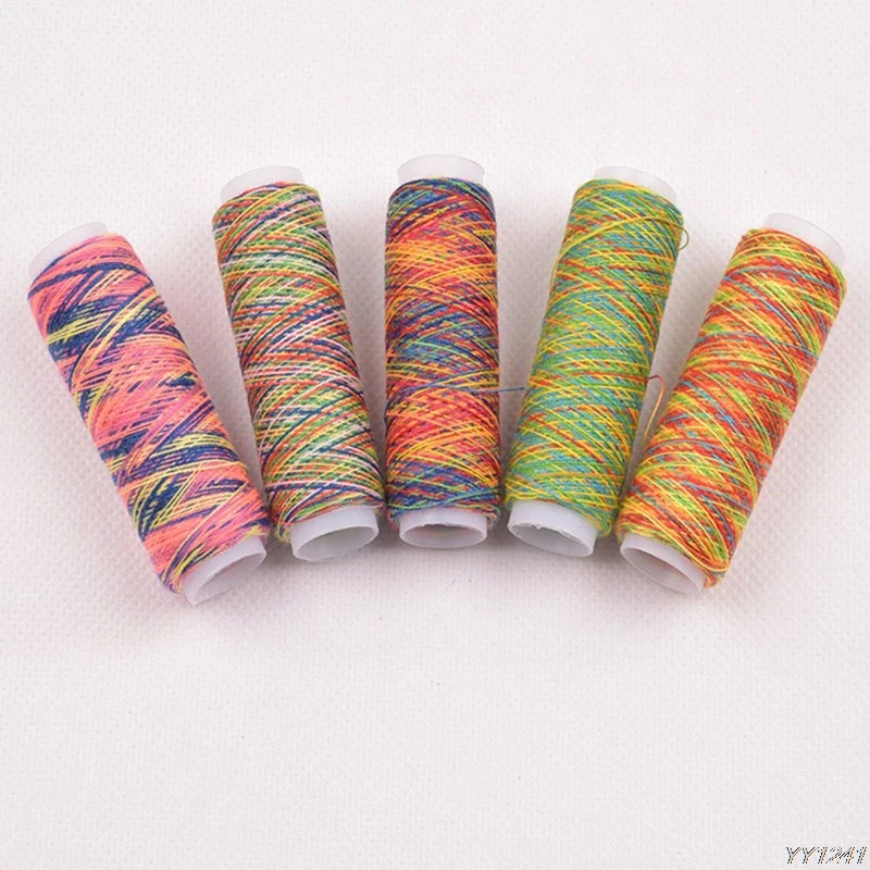 

5pcs Rainbow Color Sewing Thread Machine/Hand Embroidery Sewing Threads Craft Patch DIY Sewing Yarn Knitting Accessories