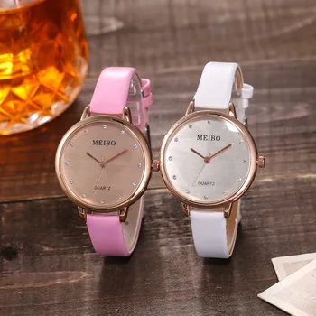 

MEIBO 2020 New Luxuy Brand Women's Watches Quartz Wrist Ladies Watches Reloj hombre Diamond Round Dial Leather Band Clocks B30