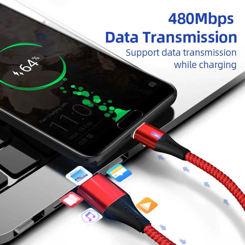 SUNPHG мобильного телефона 3A Магнитный кабель Зарядное устройство 2 м микро Тип usb C кабель для передачи данных для iPhone x samsung S8 S9 huawei Быстрая зарядка 3,0