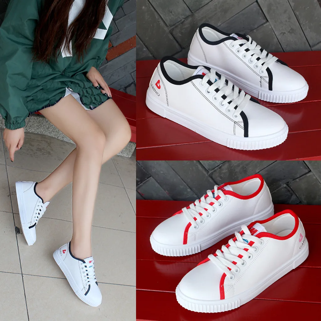 

2019 Black Shoes Woman Casual Sneakers Fashion Women's Casual Shoes Flat Sneakers Lace-Up Single Shoes Wild Ladies Sport Shoes