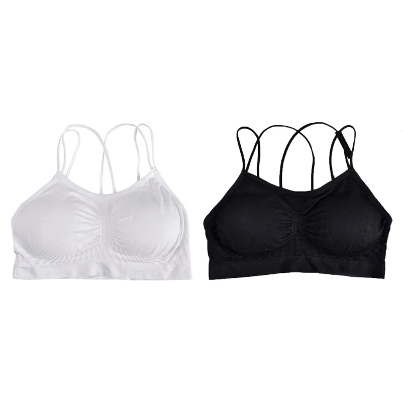 

Womens Strappy Criss Cross Back Wireless Bra Padded Bralette Solid Color Sports