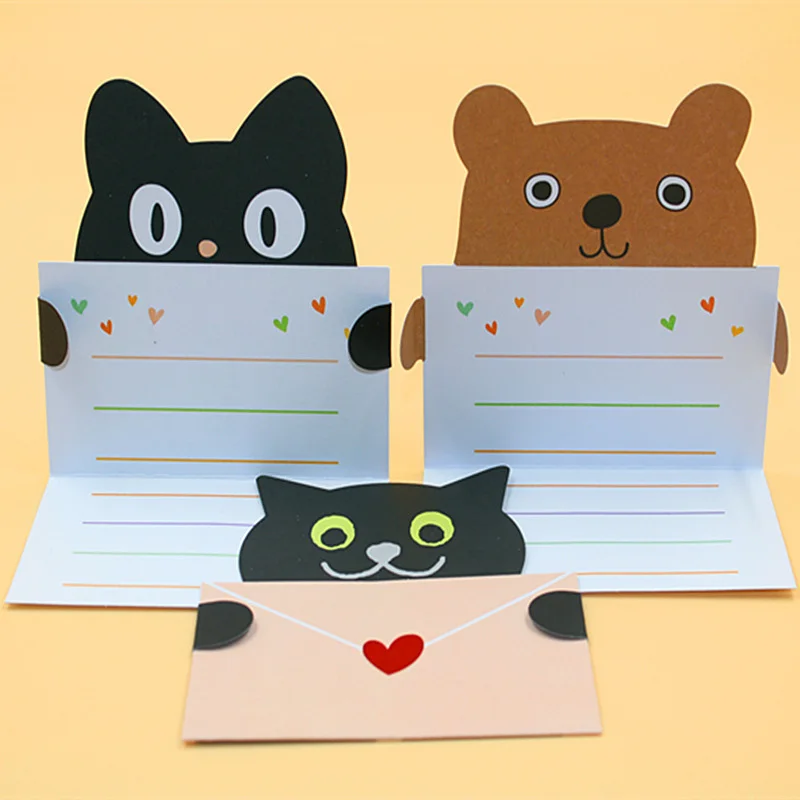 

8pcs/set Cartoon animal envelope message card thank card baby birthday greeting card holiday cards Universal sheet