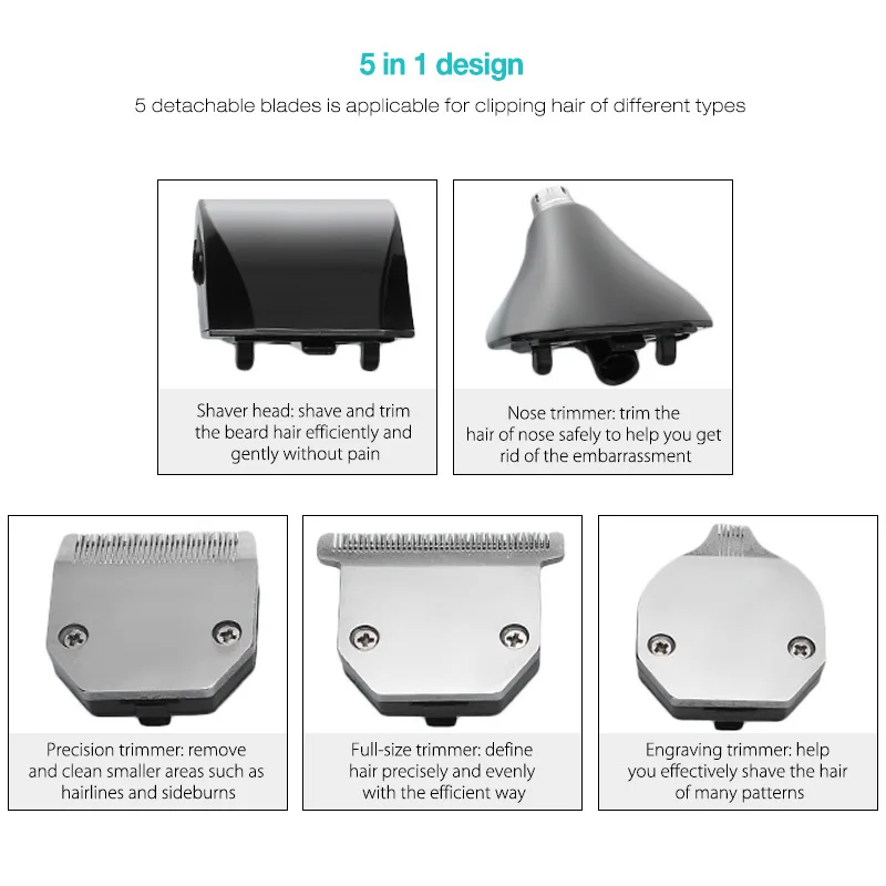 5 в 1 перезаряжаемый триммер для волос водонепроницаемый беспроводной электробритва борода нос ушной триммер машинка для стрижки волос Триммер Инструмент 40D