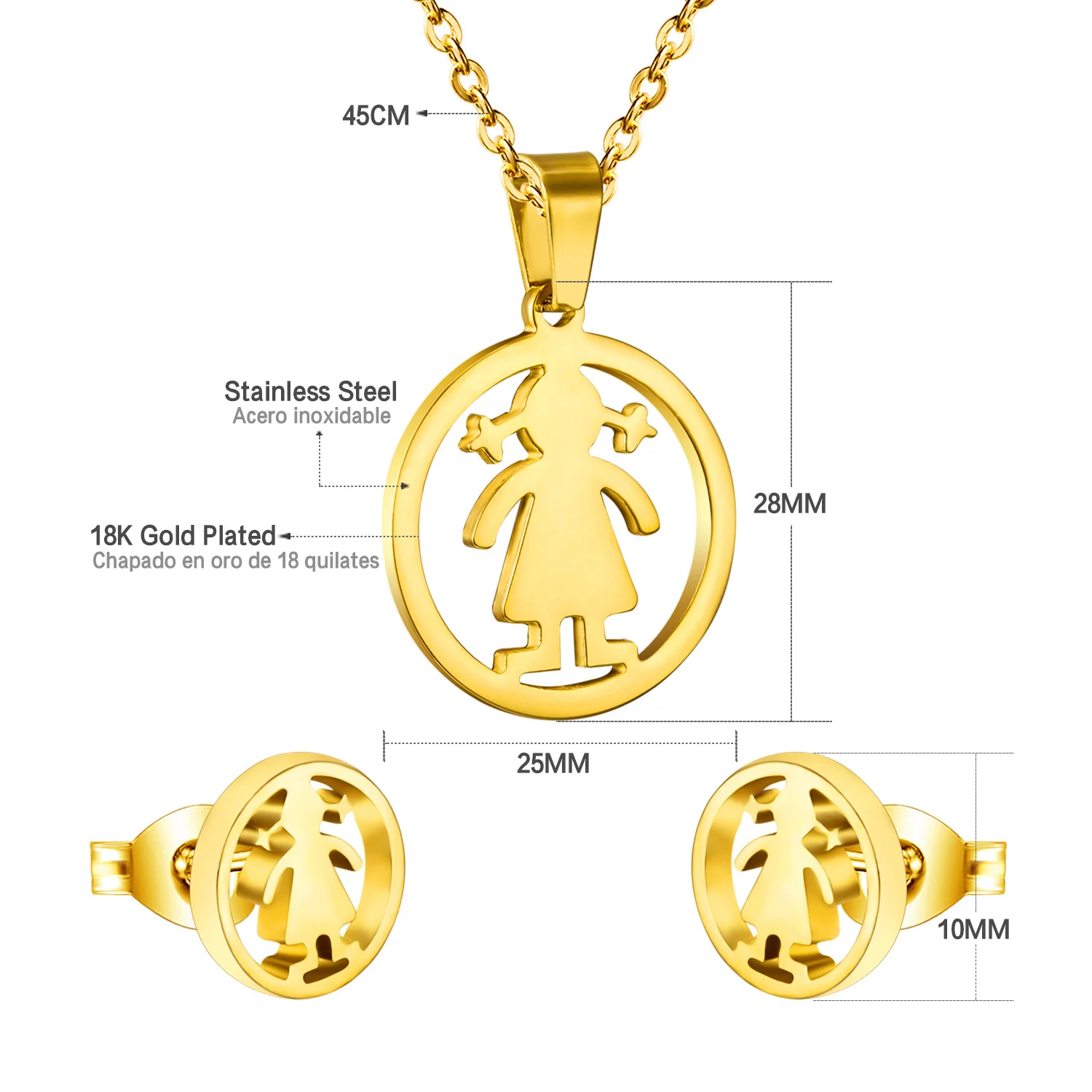 Luxxissids Дубай Африканские Детские ювелирные наборы милая девушка круглый кулон ожерелье серьги из нержавеющей стали комплект ювелирных изделий