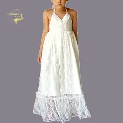 Детская одежда с длинными рукавами и кружевом цвета шампанского платья принцессы короткие Нарядные Костюмы робы De Soiree Fille