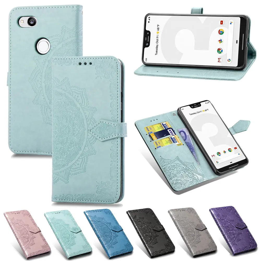 Роскошный чехол кошелек из искусственной кожи с цветком для телефона Google Pixel 3 XL