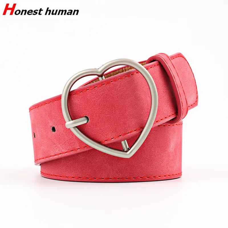 

Designer Heart Shape Pin Buckle Belts for Women Frosted PU Leather Jeans Belt Female Girls Students Casual Waist Strap 35mm Wide