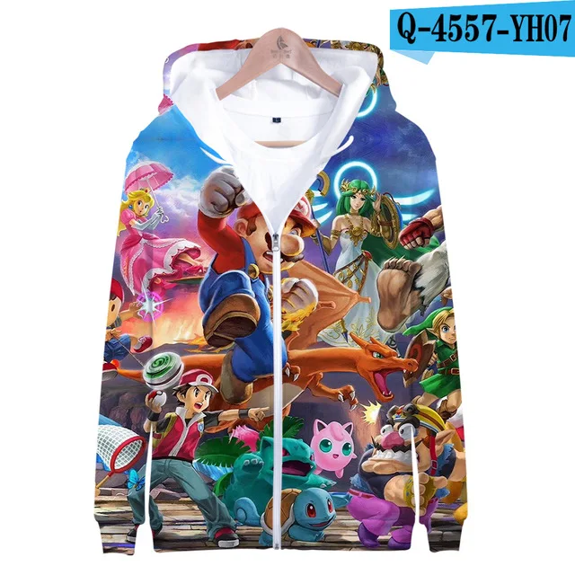 Супер Марио Bros. 3D Толстовка с капюшоном, флисовая толстовка Super Smash Bros, толстовки Harajuku, мужской спортивный костюм, хип-хоп куртка на молнии, пальто, одежда - Цвет: 3dLL-387