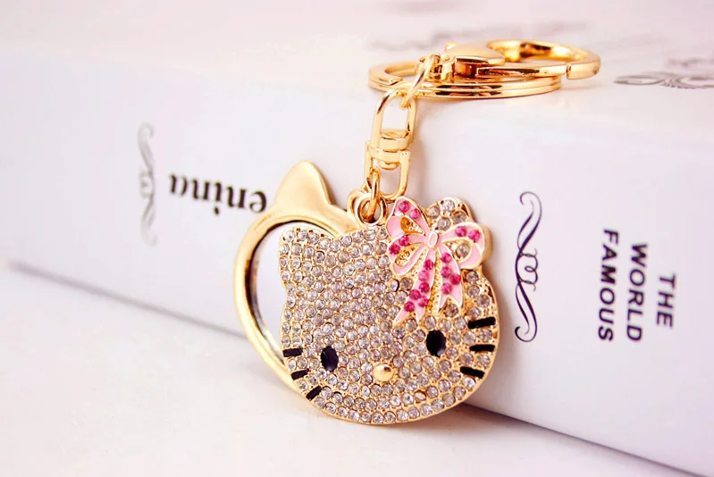 Hello Kitty Sparkling Rhinestone Keychain Beauty Cute Cosmetic Mirrors