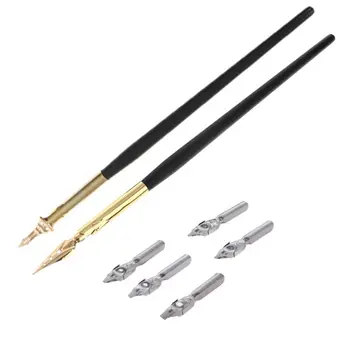 

Wood English Calligraphy Pen Copperplate Script Oblique Dip Pen Holder + 5 Nib Calligraphy Drawing Dip Ink Nib Pen Set Gift