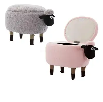

Pink sheep Shape Creative Wooden Footstool Sturdy Storage Washable Shoe Bench Sofa with Wooden Legs Multicolor