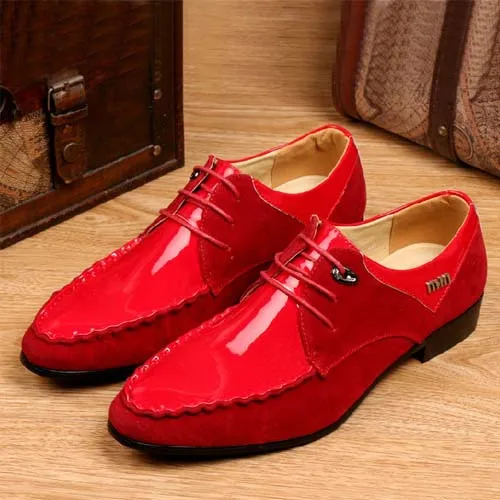 new 2015 men oxfords men dress shoes red color pointed toe breathable genuine leather brogues