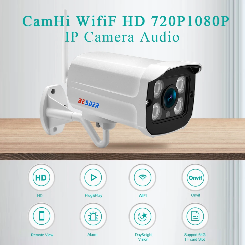 Besder Wifi уличная IP камера 1080P 720PAudio запись металлическая Водонепроницаемая 2.0MP беспроводная камера безопасности TF слот для карты P2P пуля
