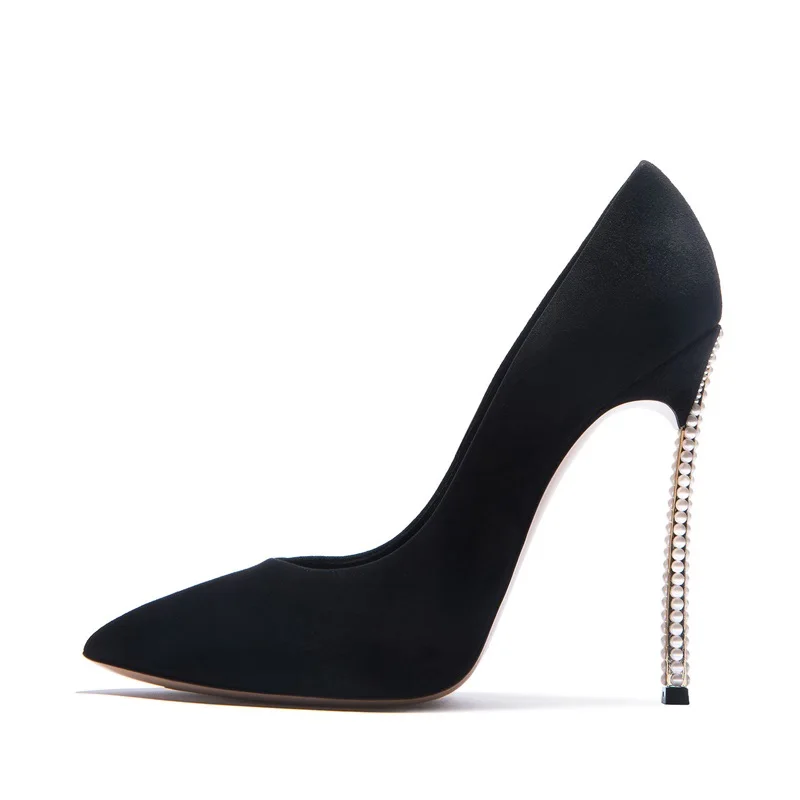 

Sexy Woman Pumps Pearl Blade Heel Ladies Elegant Pumps Fashion Pointy Toe Women Suede Leather High Heels Wedding Shoes M052
