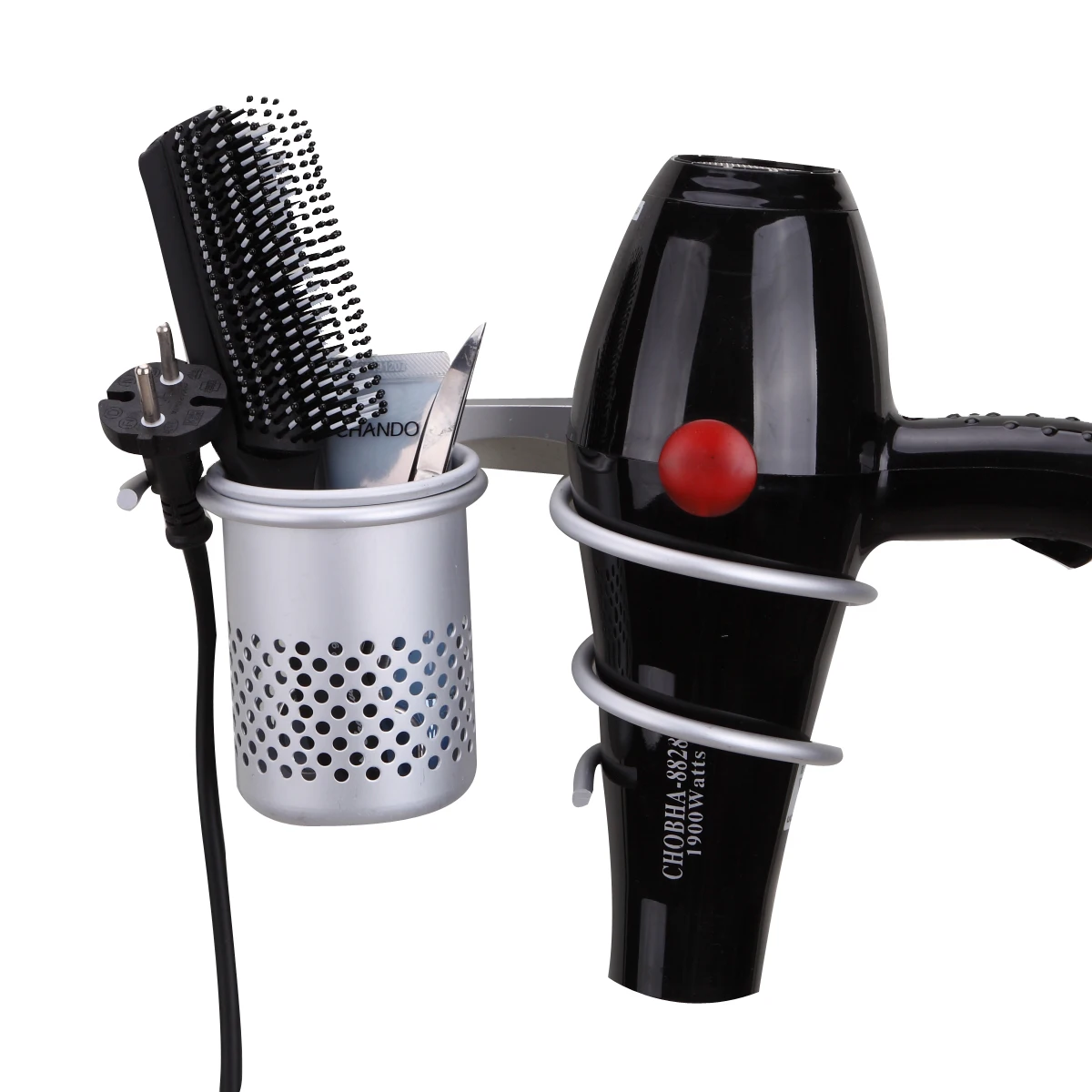 Aluminum Wall mounted Hair Dryer Shelf Holder with Sturdy Comb&Brush