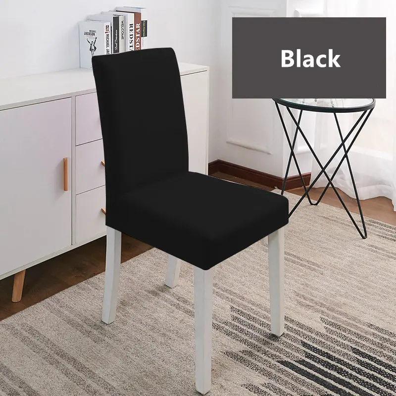 20 Color Solid Color Chair Cover Spandex Stretch Elastic Slipcovers Chair Covers For Dining Room Kitchen Wedding Banquet Hotel - Цвет: Black