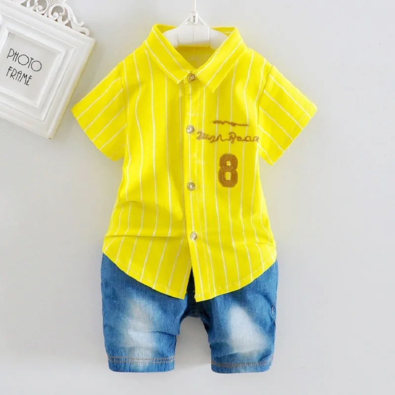 Buy baby boy clothes set 2pcs yellow short sleeveshirt