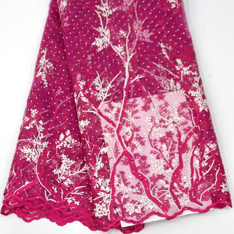 

Fine African beaded lace fabric, fine French lace fabric Nigerian tulle net lace fabric with beautiful gems