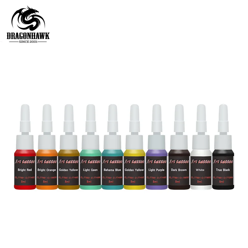 High Quality Tattoo Supplies 10 Color inks 5ml/Bottle Complete Set
