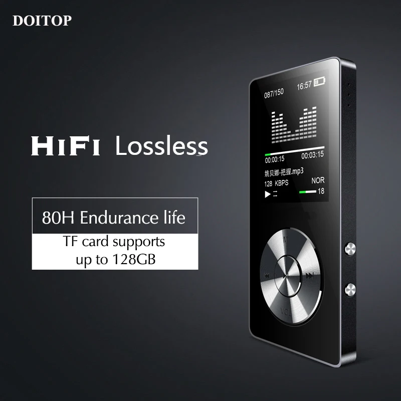 

DOITOP HIFI Lossless MP3 Player FM Video E-book Recorder Clock 8GB Sport TF Expansion to 128G 1.8inch TFT Screen MP3 Walkman