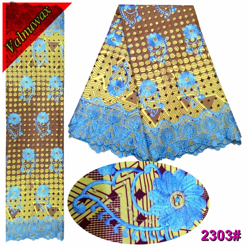 

High Quality Embroidered Ankara polyester wax lace Fabric African Guipure Wax Lace Fabric 6yards Nigerian Wax Lace /QD2303#