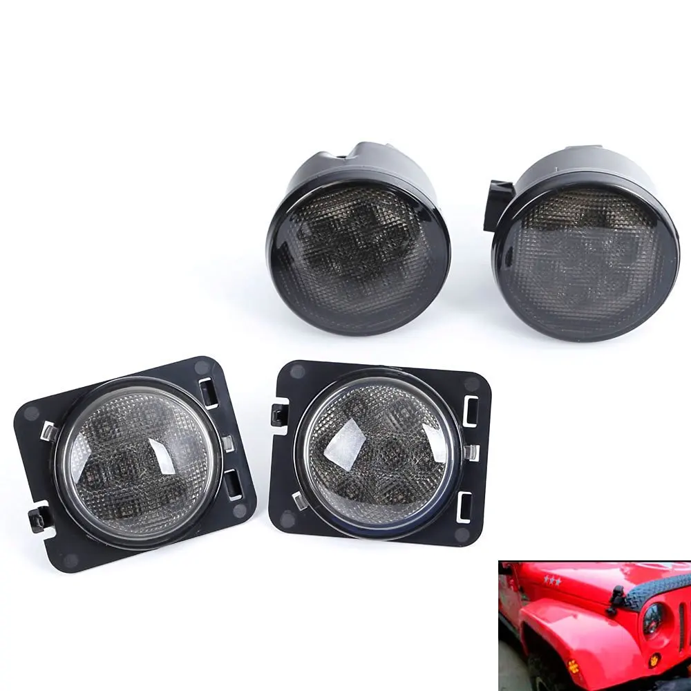 

Smoked led Front Turn Signal light and Fender Flare side marker lights for Jeep Wrangler JK 2007-2015