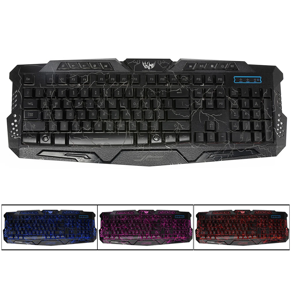 

New Adjustable 3 Colors USB Crack Led Backlight Wired Gaming Mechanical Keyboard Gamer Multimedia Keyboard for PC Gamer