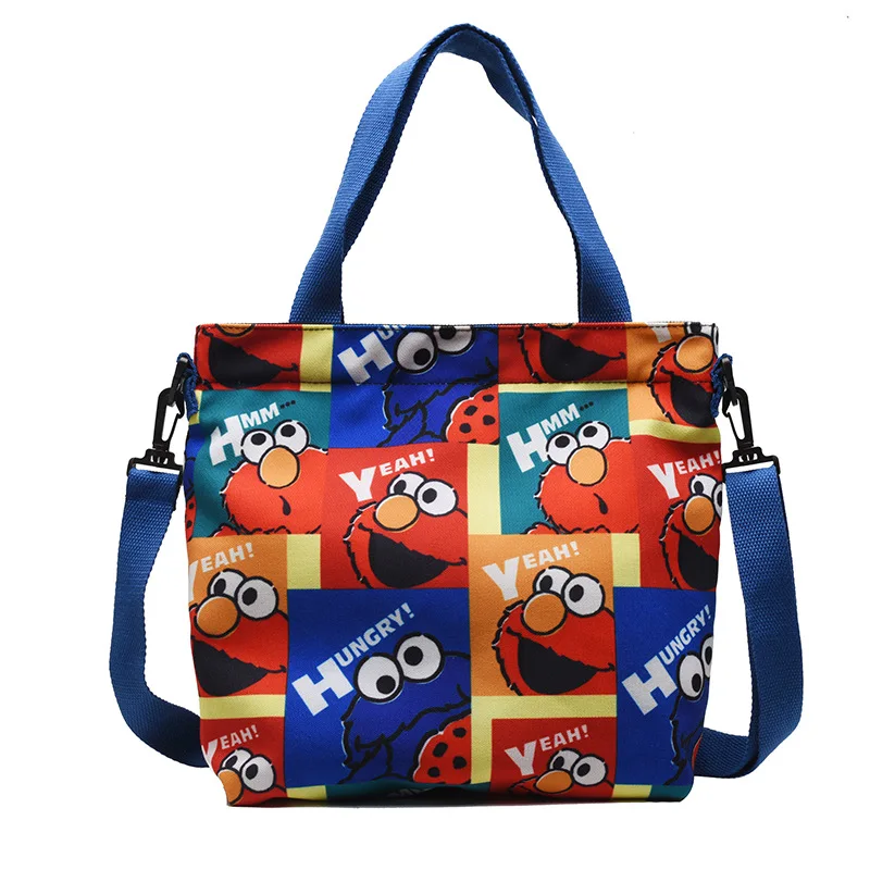 

New Sesame Street Canvas Bag Versatile Letter Messenger Bag Ladies Zipper Small Square Bag Canvas High Capacity Handbags