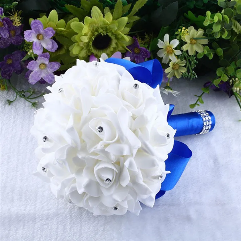 Нулевые розы с кристаллами, жемчужные свадебные букет невесты, искусственные шелковые цветы 170217