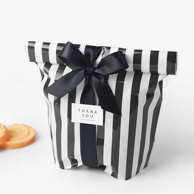 50pcs black Striped bag Snacks Plastic Food Bags as wedding favor bags