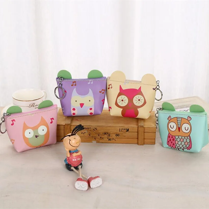 

M025 Cute Bird Design Women Purses Cartoon Pattern Owl Carry Small Change Coin Bag Key Ring Mini Cute Cloth Bag