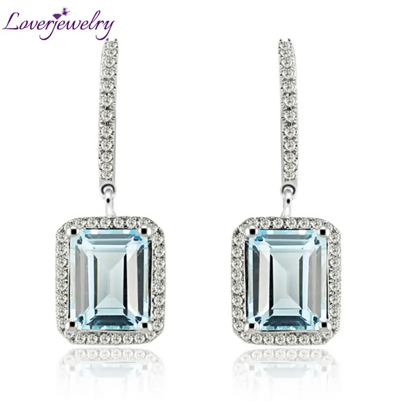 Серьги LOVERJEWELRY из чистого белого золота с изумрудной огранкой 7x9 мм 14 карат