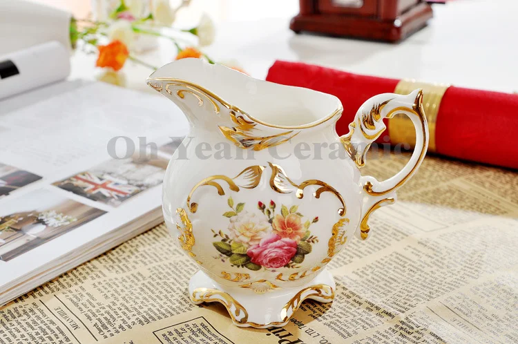 Фарфор кофейный набор костяного фарфора цветы дизайн контур в золото 8 шт. Европейской чайный набор кофейник кувшин чай чашка чая лоток